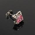 Retro geometrischer quadratischer rosa Zirkon Ohrstecker in Vintage Silber Titanstahl - Vintage Texturiert (Einzeln) / Edelstahl Silberfarbe Rosa Zirkonia