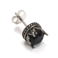 Vintage Ohrstecker aus Titanstahl mit schwarzem Edelstein im gotischen Kronendesign - Silberfarben Schwarzer Zirkonia (Einzelstück)