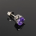 Boucles d'oreilles vintage en argent avec un zircon violet rond de style rétro - Argent Strass Violet (Seul)
