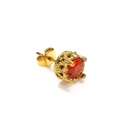 Clou d'oreille vintage en acier titane doré avec zircon rouge rond serti à griffes - Or Zirconium Rouge