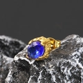 Oval blue zircon titanium steel stud earring with gold rock texture on dark stone - Gold Tone Blue Zircon (Single)