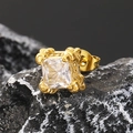 Vintage-Ohrstecker aus Gold mit quadratischem Zirkon und Kugelrelief auf dunklem Felsgrund - Vintage Texturiert (Einzeln) / Gold Weißer Zirkonia
