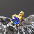 Pendiente de acero vintage con circonita azul y grabado floral dorado sobre piedra - Chapado en Oro Circonita Azul
