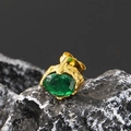 Macro detail of oval emerald green gemstone on vintage textured gold steel earring - Gold Tone Green Zircon (Single)