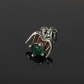 Macro view of punk style wing stud earring with green faceted zircon stone - Single Piece / Silver With Green Zircon