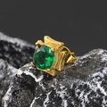 Macro shot of vintage square green zircon stud earring set in engraved gold titanium steel - Gold Green Zirconia