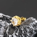 Retro gold titanium steel stud earring with a large round cubic zirconia stone - Gold White Zirconia