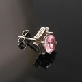 Square pink zircon stud earring in silver titanium steel with a sleek mirrored reflection - Stainless Steel Silver Color Pink Zirconia