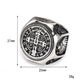Bague bouclier Saint Benoît vintage pour homme en acier inoxydable argent et noir - US 7 / Acier