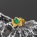 Punk vintage wing claw stud earrings in gold with a central green zircon stone - Single Piece / Gold Green Zirconia