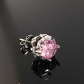Vintage stainless steel stud earring with pink zircon and crown setting on black surface - Stainless Steel Silver Color Pink Zirconia