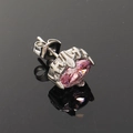 Vintage style titanium steel stud earring with an oval pink gemstone and silver finish - Silver Tone Pink Zircon (Single)