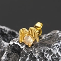 Macro shot of gold wing-shaped stud earring with champagne zircon on black stone - Single Piece / Gold Champagne Stone