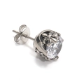 Boucle d'oreille punk fleur et croix avec zircon rond clair en acier argenté - Ton Argent Zircon Blanc (Seul)