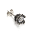Vintage stainless steel cross flower stud earring with a large sparkling zircon stone - Steel Color White Zircon