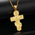 Vintage gold Orthodox cross pendant with ornate engravings on a beaded chain - Pendant Only (Without Chain) / Gold