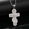 Dettaglio del ciondolo a croce ortodossa con rilievi vintage e catena a sfere d'argento - Ciondolo Solo (Senza Catena) (Colore Acciaio)