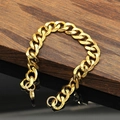 Poliertes 18k vergoldetes Edelstahl-Cuban-Gliederkettenarmband für Herren auf Luxusbasis - Gold
