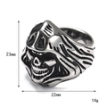 Gothic punk skull ring in vintage silver titanium steel with detailed hooded reaper design - US 7 / Hooded Reaper Style (Steel Color Style 2)