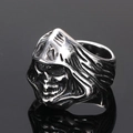 Anello gotico da uomo con teschio incappucciato in acciaio inossidabile lucido argento - US 7 / Stile Tristo Mietitore con Cappuccio (Steel Color Style 1)
