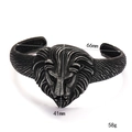 Punk style lion head open bangle for men in antique silver finish with detailed mane texture - 3D Lion Head Style