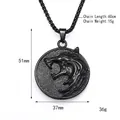 Ciondolo lupo vichingo in acciaio al titanio con catena rotonda lunga 60cm - Nero (Solo Ciondolo (Senza Catena))