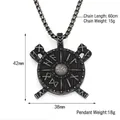 Vintage Viking shield and axes pendant in antique silver finish with Nordic runes and box chain - Retro Silver Pendant Only (Without Chain)