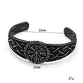 Vintage Viking Vegvisir compass open bangle in matte black titanium steel - Viking Compass Braided Style