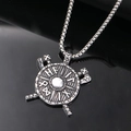 Vintage Viking shield and axes pendant necklace with Nordic runes and antique finish - Steel Color Pendant Only (Without Chain)