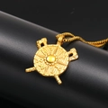 Vintage Viking shield and axe gold pendant necklace with intricate Nordic runes for men - Gold Pendant Only (Without Chain)
