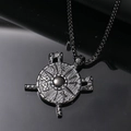 Detail of Viking shield and axes pendant with runic engravings in gunmetal finish - Black Pendant Only (Without Chain)