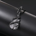 Macro detail of punk rock stainless steel snake wrapped around a guitar pendant - Black Pendant Only (Without Chain) (WD-730)