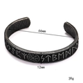Vintage Nordic Viking C-shape open bangle with Vegvisir compass and engraved runes - Viking Compass Runes Style