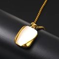Collana di lusso in acciaio al titanio con pendente rettangolare in pietra occhio di gatto - Pendente Singolo (Senza Catena) / Gemma Bianca Oro
