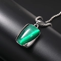 Collana di lusso in acciaio al titanio con ciondolo occhio di gatto verde per uomo e donna - Pendente Singolo (Senza Catena) / Argento Pietra Preziosa Verde