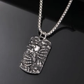 Retro punk rectangular skeleton pendant with steel chain shown against a black reflection - Steel Color Pendant Only (Without Chain)