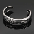 Vintage Nordic Viking style titanium steel open cuff bracelet with feather relief texture - Antique Feather Style 2