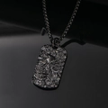 Macro shot of black punk skull steel pendant with textured metallic finish and square link chain - Black Color Pendant Only (Without Chain)