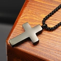 Minimalist black stainless steel cross necklace with a polished mirror finish on dark wood - Black Color Pendant (Pendant Only (Without Chain))