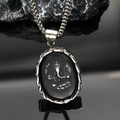 Oval elephant Ganesha pendant necklace with silver bead chain and black inlay detailing - Pendant Only (No Chain) / Steel