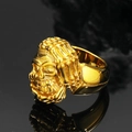 Gotischer Punk-Schädel-Ring in Gold mit Skelett-Rippen aus poliertem Edelstahl - US 7 / Gold