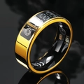 Golden smart ring with digital display and heart rate sensor on black reflective surface - US 8 / Gold with Cable