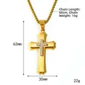 Heren gouden dubbellaagse kruishanger ketting met zirkonia steentjes aan een 60cm kralenketting - Gouden Kleur Hanger, Geen Ketting