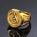 Vintage-Freimaurer-Ring mit 18k Goldbeschichtung, Freimaurer-Logo und Totenkopf - US 7 / Gold