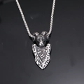Macro detail of vintage silver ram head shield pendant with textured titanium steel finish - Steel Color Pendant Only (Without Chain)