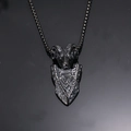 Macro detail of vintage Viking ram head shield pendant on a black reflective background - Black Pendant Only (Without Chain)