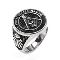 Anillo masónico hombre estilo punk hip-hop en acero inoxidable plateado con brújula - US 7 / Color acero