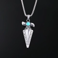 Vintage Viking spearhead necklace in stainless steel with turquoise and rune symbols - Steel Color Pendant, No Chain