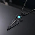 Macro shot of black viking spearhead pendant with turquoise stone and rune carvings - Black Pendant Only (Without Chain)