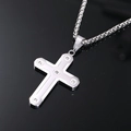 Men's hip hop cross pendant necklace with camouflage carbon fiber and cubic zirconia - Silver Color Pendant + Silver Square Pearl Chain